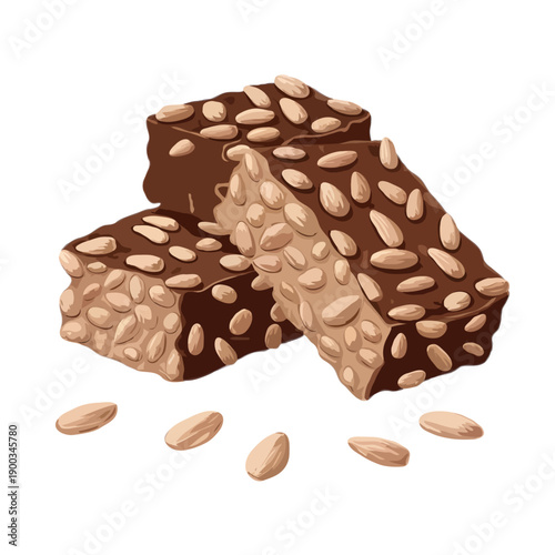 Assorted brownies and almonds arranged on a white background isolated on white background, Vector, illustration