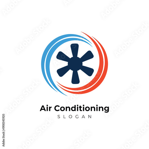 Modern Air Conditioning and HVAC System Logo with Cooling and Heating Fan Symbol