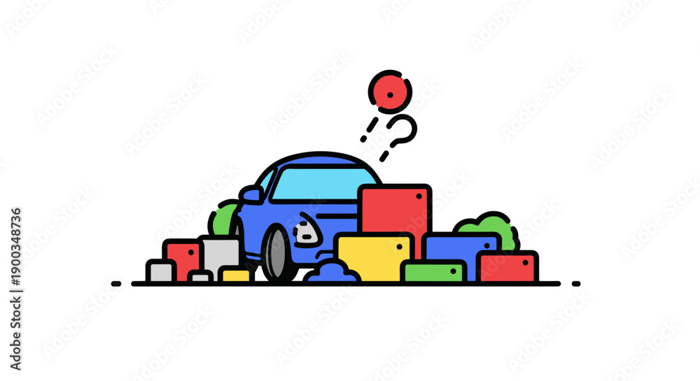 Fototapeta premium Blue Car Surrounded by Colorful Toy Blocks.