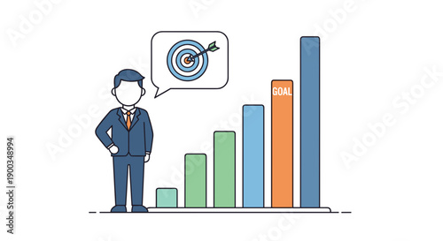 Businessman Standing Beside Growing Bar Graph.