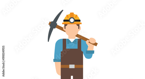 Cartoon Miner with Pickaxe and Hard Hat.