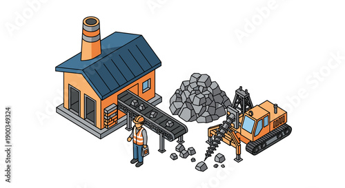 Construction Site with Workers and Machinery.