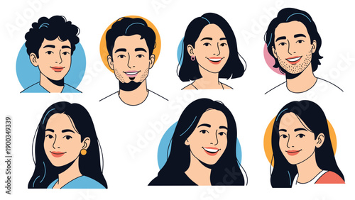 Collection of diverse people avatars featuring men and women with different hairstyles and ethnicities in a modern flat illustration style.