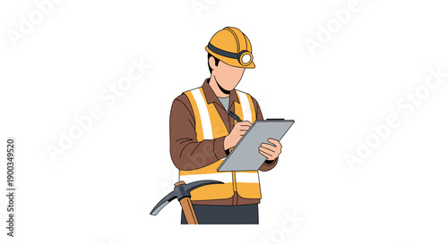 Construction Worker Checking Tablet.