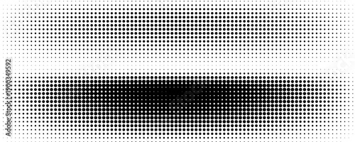 Set of halftone dots gradient pattern texture isolated on white background. Straight dotted spots using halftone circle dot raster texture. Vector blot half tone collection.