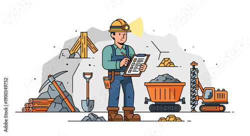 Construction Worker Reading Plans at Site.