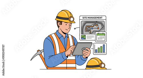 Construction Worker Using Digital Tablet.