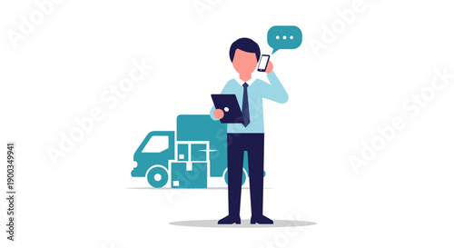 Delivery Man Talking on Mobile Phone.