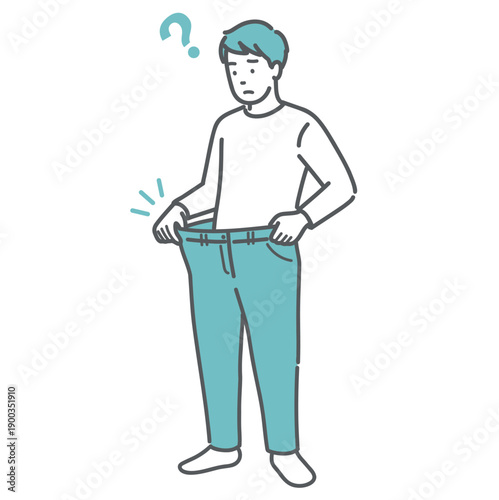 急激に痩せてズボンがブカブカになった男性のイラスト（体重減少・糖尿病・ダイエット）