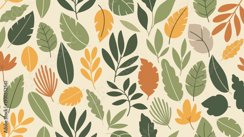 Autumn Leaves Pattern Botanical Illustration.