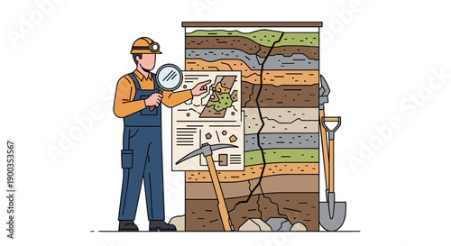 Geologist Examining Soil Layers with Diagram.