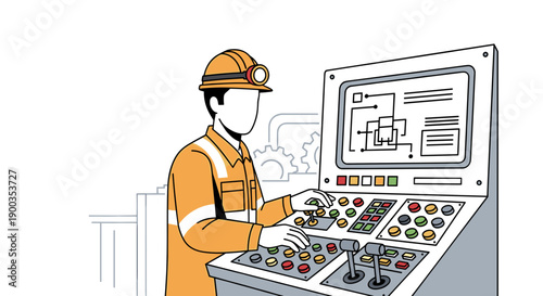 Industrial Worker Operating Control Panel.