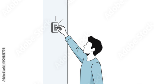 Man Adjusting Thermostat on Wall.
