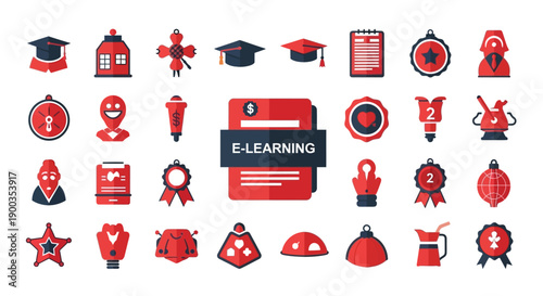 Modern Flat Design Vector Icons for E learning, Success, and Achievement