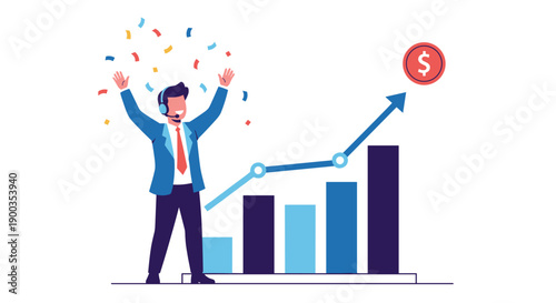 Man Celebrating Success with Rising Graph 1.