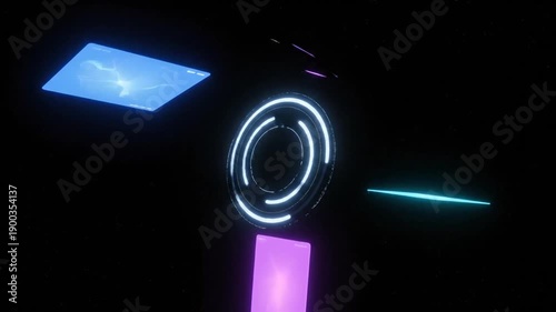 Futuristic Neon Lights Moving in Dark Space.