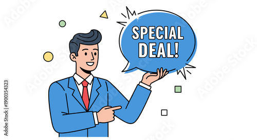 Man Holding Special Deal Speech Bubble.