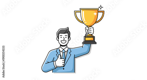 Man Holding Trophy and Giving Thumbs Up.