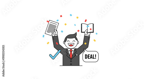 Man in Suit Holding Cards in Celebration.