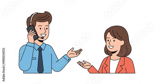 Man on Phone Talking to Woman.