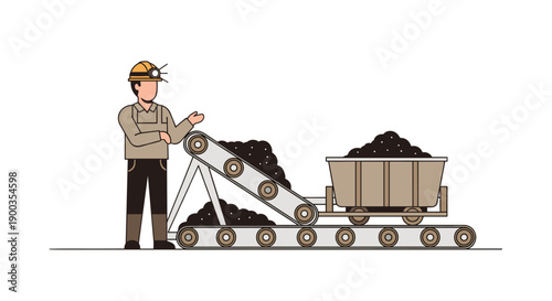 Man Operating Conveyor Belt with Coal.