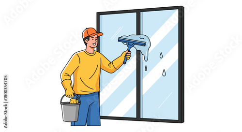 Man Painting Window with Paint Roller.