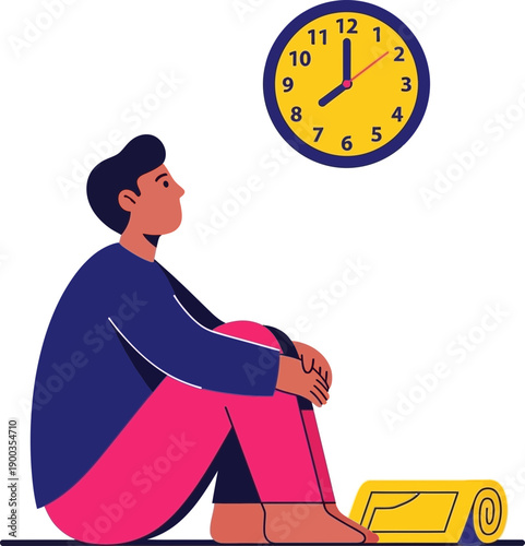 Man sitting under clock feeling stressed about time