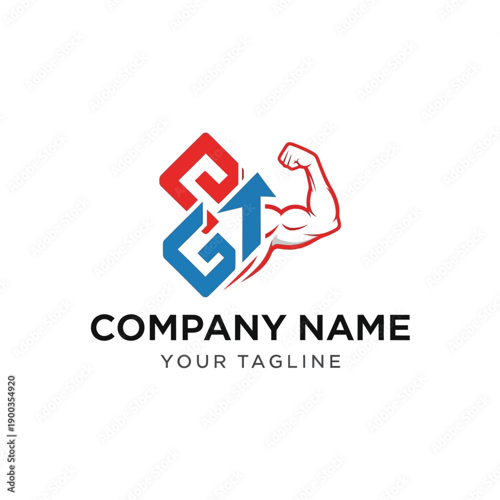Fototapeta premium Dynamic Logo Design Featuring Interlocking Geometric Shapes and a Muscular Arm.