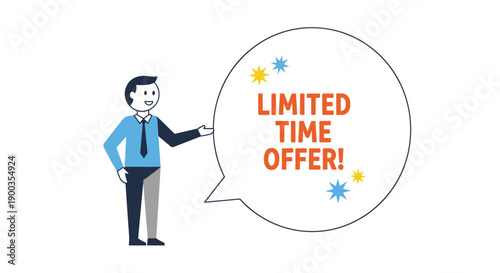 Man Pointing to Limited Time Offer Speech Bubble.