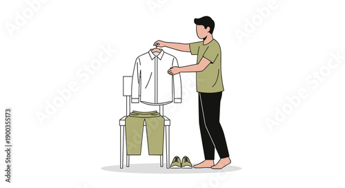Man Standing and Holding a Shirt.