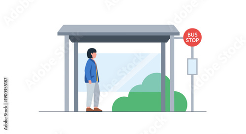 Man Standing Under Bus Stop Shelter.