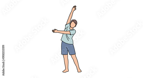 Man Stretching Arm Upwards in Exercise Routine.