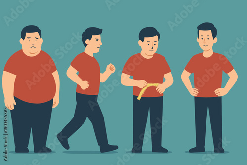 Obesity Weight Loss Journey Flat Design