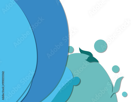 Stylized Blue Whale Tail and Bubbles Illustration.