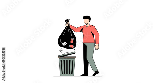 Man Throwing Trash into Bin.