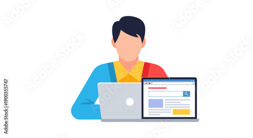 Man Working on Laptop and Monitor.