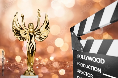 Принти на полотні Shiny Golden award statue at ceremony background