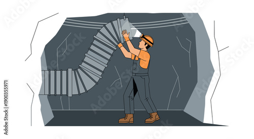 Miner in hard hat operating machinery.