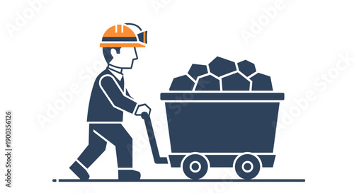 Miner Pushing Cart Loaded with Coal 1.