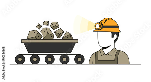 Miner Wearing Hard Hat with Lamp.