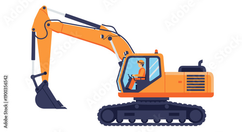 Orange Excavator Machine with Operator Inside.