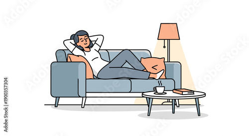Woman Relaxing on Sofa with Legs Up.