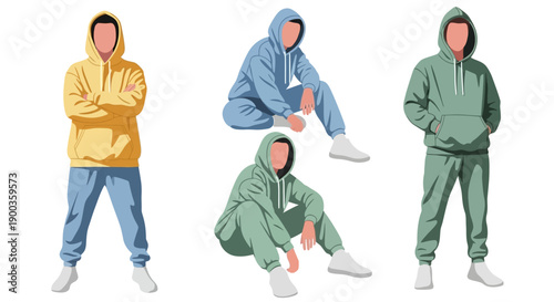 Collection of four illustrated male figures in different poses wearing casual clothing