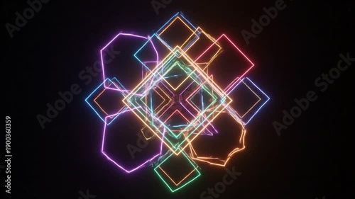 Neon Light Geometric Shapes Rotating Animation.