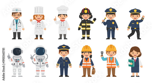 Diverse profession characters illustration showcasing various occupations and roles in a single view