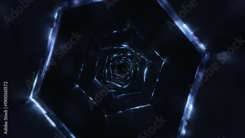 Futuristic Hexagonal Tunnel with Blue Neon Lights.
