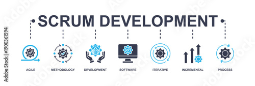 Scrum development banner web icon vector illustration concept with icon of agile, methodology, development, software, iterative, incremental and process