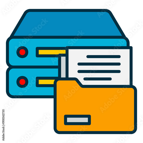 Data storage icon via memory and file folders