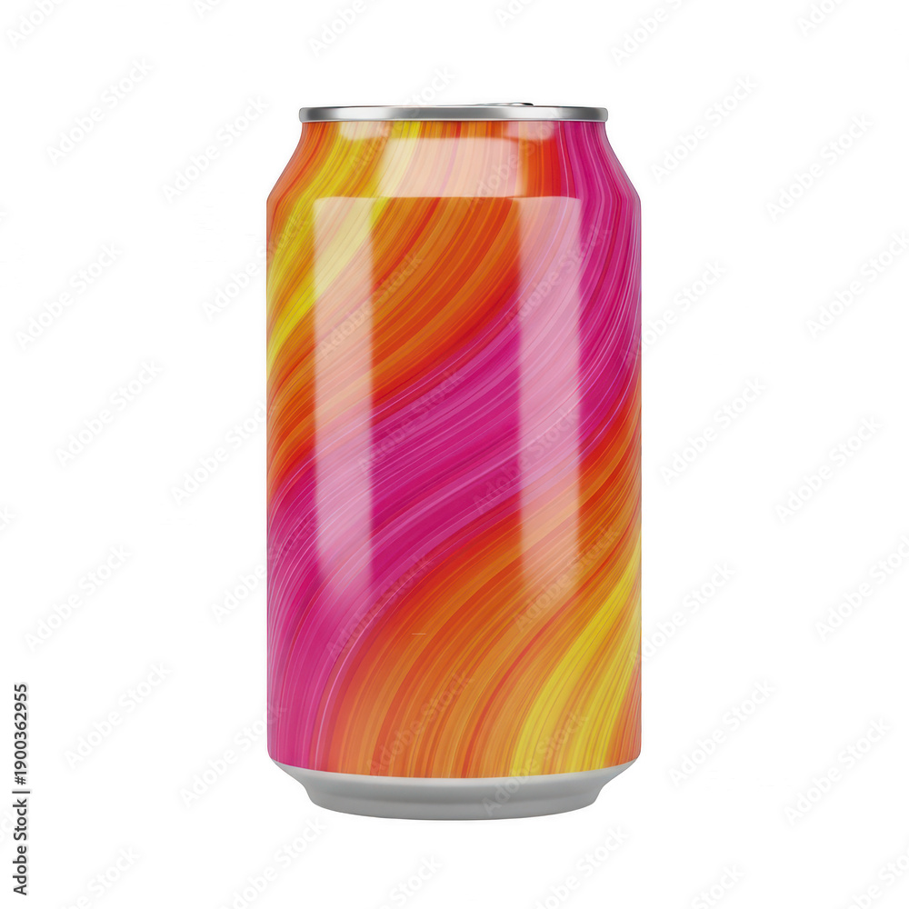 Fototapeta premium A vibrant soda can with a gradient of pink, orange, and yellow colors isolated on transparent background