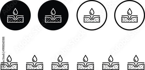 Candle icon set with burning flame symbols outline solid flat vector illustration minimal spa relaxation design